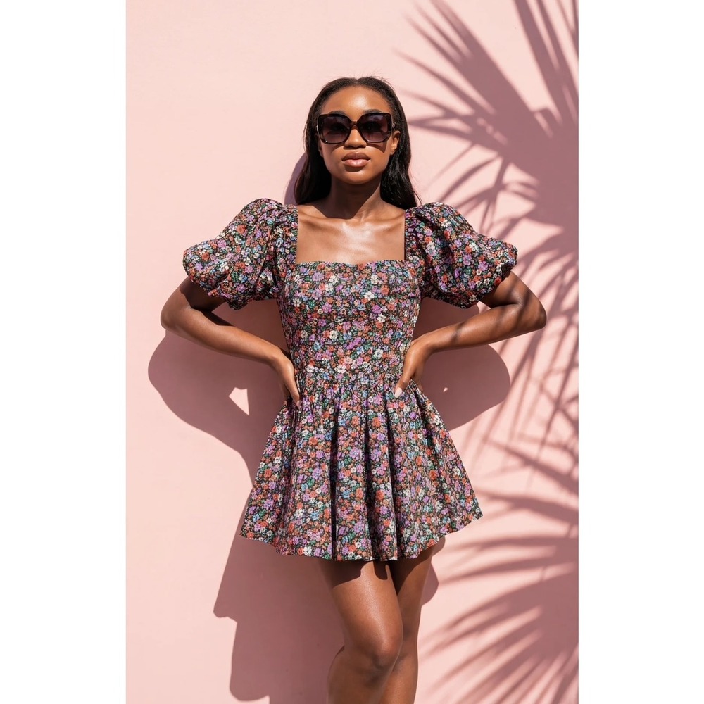 BuddyLove Romeo Floral Puff Sleeve Mini Dress Corset Top Babydoll SZ:M
